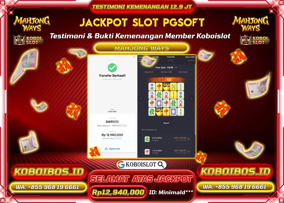 BUKTI KEMENANGAN Id Minimald*** SLOT GACOR MAHJONG WAYS 1 Rp12.940.000,- LUNAS